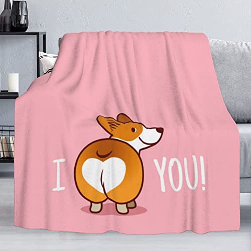 FeHuew Pink Cute Corgi I Love You Soft Throw Blanket 40x50 inch Lightweight Flannel Fleece Blanket for Couch Bed Sofa Travelling Camping for Kids Adults