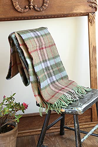 Genuine Irish, 100% Wool Throw & Toss Blanket, Traditional Plaid Print, Soft Warm Heirloom Quality Lambswool, Imported from Ireland, 54" x 72" Inches, Green