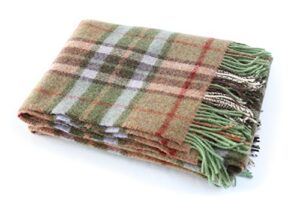 genuine irish, 100% wool throw & toss blanket, traditional plaid print, soft warm heirloom quality lambswool, imported from ireland, 54" x 72" inches, green