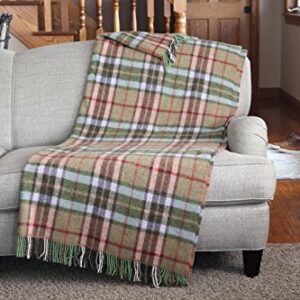 Genuine Irish, 100% Wool Throw & Toss Blanket, Traditional Plaid Print, Soft Warm Heirloom Quality Lambswool, Imported from Ireland, 54" x 72" Inches, Green