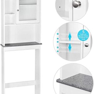 Wooden Bathroom Shelf Over The Toilet Cabinet Storage Space-Saving - Bathroom Freestanding Cabinet w/Adjustable Shelves, White