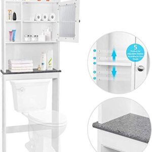 Wooden Bathroom Shelf Over The Toilet Cabinet Storage Space-Saving - Bathroom Freestanding Cabinet w/Adjustable Shelves, White