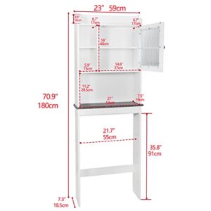 Wooden Bathroom Shelf Over The Toilet Cabinet Storage Space-Saving - Bathroom Freestanding Cabinet w/Adjustable Shelves, White