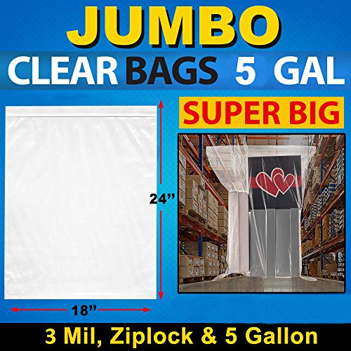 [ 24 COUNT ] - 3 MILL - 18"x24" - Extra Large Super Big Bags, Zipper - 3 MILL - Jumbo Big Plastic Bags, Clear 5 Gallon Bags,- 24 Count