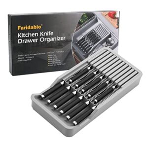 Faridabio In-Drawer Knife Block,Kitchen Knife Drawer Organizer,2 Tier Knife Holder Holds 11 Knives with Expandable Organizer Storage Tray (Gray)