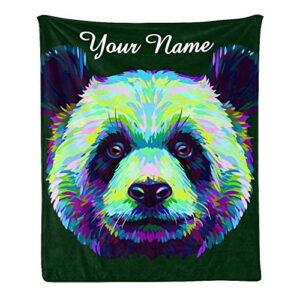 cuxweot custom blanket with name text,personalized panda graphic abstract super soft fleece throw blanket for couch sofa bed (50 x 60 inches)