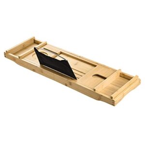 Bamboo Bathtub Caddy Tray, Compact Bathtub Table with Free Soap Dish, Serving Tray Organizer Phone Tablet Holder, Bamboo Organizer Tray for Bathroom, Suitable for Luxury Spa or Reading