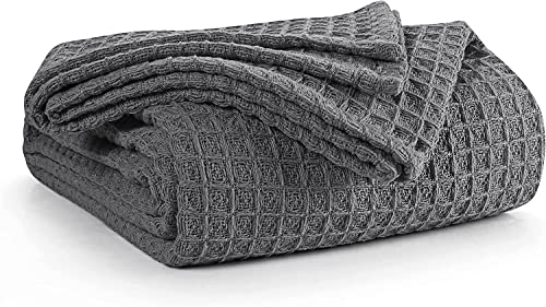 WOVEN ST. Throw Cotton Bedspread - Traditionally Woven - 50 x 60 Inches Throw Over Blankets - 100% Cotton Bed Blankets for Couch, Chair, Bed - Soft, Cozy & Comfortable - Charcoal