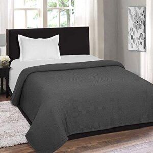 WOVEN ST. Throw Cotton Bedspread - Traditionally Woven - 50 x 60 Inches Throw Over Blankets - 100% Cotton Bed Blankets for Couch, Chair, Bed - Soft, Cozy & Comfortable - Charcoal