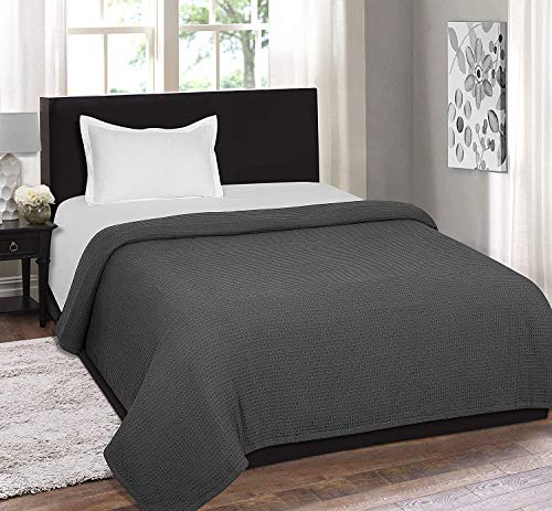 WOVEN ST. Throw Cotton Bedspread - Traditionally Woven - 50 x 60 Inches Throw Over Blankets - 100% Cotton Bed Blankets for Couch, Chair, Bed - Soft, Cozy & Comfortable - Charcoal