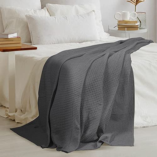 WOVEN ST. Throw Cotton Bedspread - Traditionally Woven - 50 x 60 Inches Throw Over Blankets - 100% Cotton Bed Blankets for Couch, Chair, Bed - Soft, Cozy & Comfortable - Charcoal