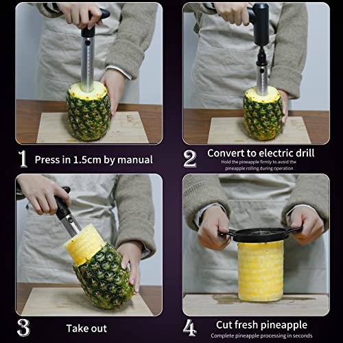 Newness Pineapple Corer Cutter, [Upgraded, Electric & Manual] Stainless Steel Fruit Pineapple Slicer with Electric Drill Accessory [Easier & Faster], Durable Pineapple Core Remover Kitchen Tool