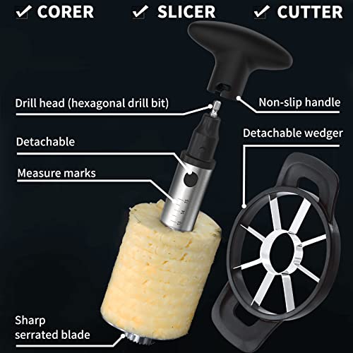 Newness Pineapple Corer Cutter, [Upgraded, Electric & Manual] Stainless Steel Fruit Pineapple Slicer with Electric Drill Accessory [Easier & Faster], Durable Pineapple Core Remover Kitchen Tool