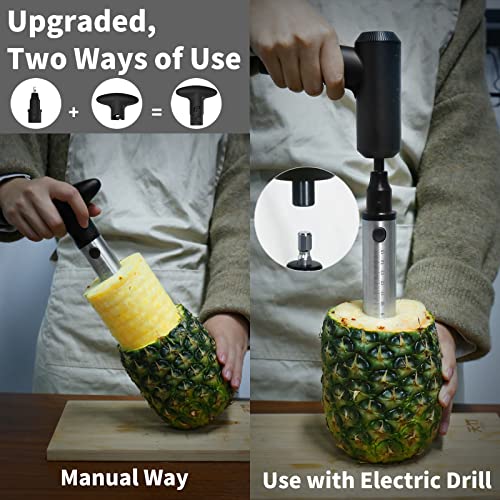 Newness Pineapple Corer Cutter, [Upgraded, Electric & Manual] Stainless Steel Fruit Pineapple Slicer with Electric Drill Accessory [Easier & Faster], Durable Pineapple Core Remover Kitchen Tool