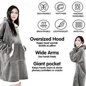 Wearable Blanket Oversized Sweatshirt for Women and Men, Super Soft Warm and Sweatshirt with Hood Pocket and Sleeves Plush Hoodie Blanket, One Size Fits All (Gray)