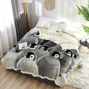 LUSWEET Sherpa Fleece Blanket,Penguins Family Cute Animals Bed Blanket Soft Cozy Luxury Blanket 40"x50",Fuzzy Thick Reversible Warm Fluffy Plush Microfiber Throw Blanket for Couch Bed Sofa