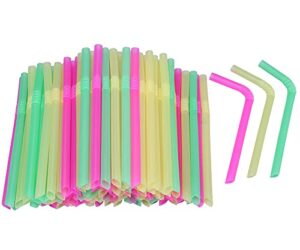 jumbo flexible smoothie plastic straws, 100 pcs assorted colors large bendable disposable milkshake straws, wide bendy boba drinking straws (0.47" diameter and 8.26" long)
