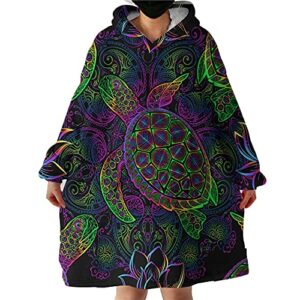 sleepwish wearable blanket turtle lotus print oversized blanket hoodie with deep pockets, long sleeves - soft comfy sweatshirt for women and men teenagers girls boys -(adults 63" x 39")
