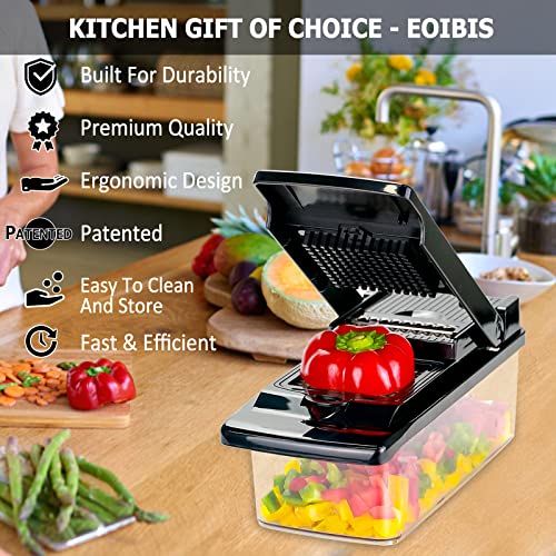 EOIBIS Vegetable Chopper, Pro Onion Chopper, 13-in-1 Mandoline Slicer professional food Chopper multifunctional Vegetable Chopper and Slicer, Dicing Machine, Kitchen Gadgets Sets with Container(Black)