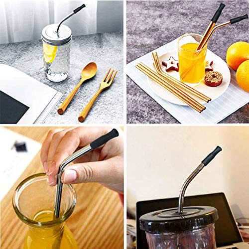 21Pcs Reusable Silicone Straw Tips, Stainless Straw Tips, Black Food Grade Straws Tips Covers Fit for 6mm Wide Stainless Steel Straws And Glass Straws