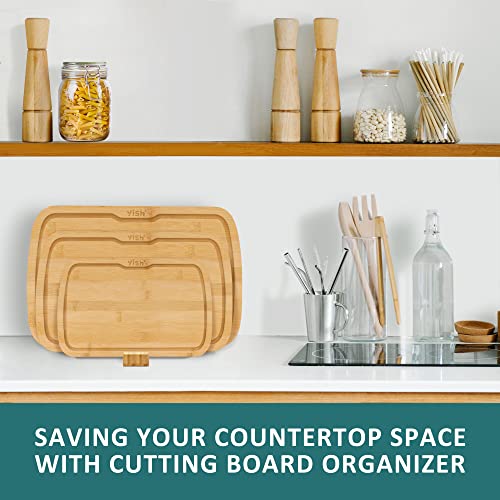 Bamboo Cutting Board Kitchen Chopping-Board: YISH Bamboo Chop Board Set of 3 With Juice Groove Wood Cutting Boards with Holder for Meat Vegetables - 15"x10" & 13"x8" & 10"x6.2"