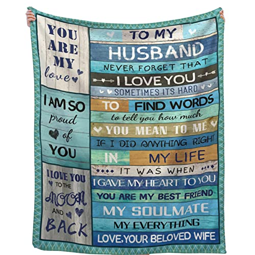 to My Husband Blankets from Wife, Anniversary Valentines Gifts for Husband Soft Cozy Flannel Throw Blanket Birthday Gifts for Men Couch Bed Sofa 60"x50"