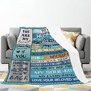 to My Husband Blankets from Wife, Anniversary Valentines Gifts for Husband Soft Cozy Flannel Throw Blanket Birthday Gifts for Men Couch Bed Sofa 60"x50"