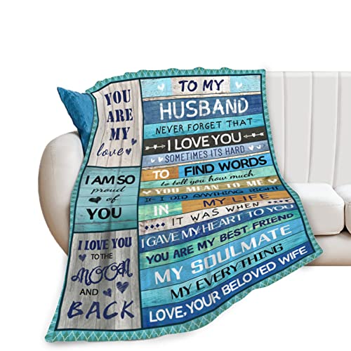 to My Husband Blankets from Wife, Anniversary Valentines Gifts for Husband Soft Cozy Flannel Throw Blanket Birthday Gifts for Men Couch Bed Sofa 60"x50"