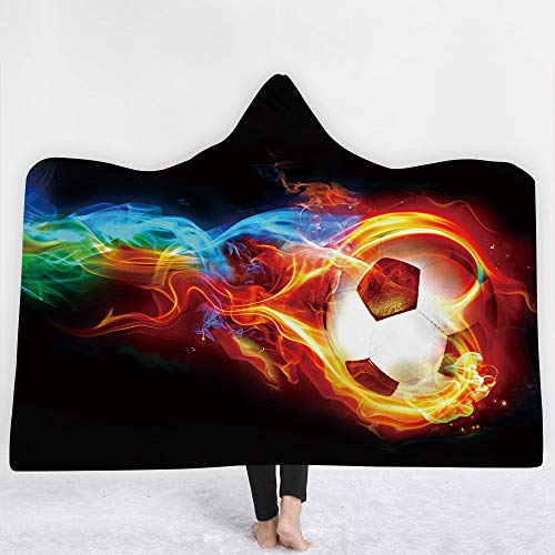 Irisbell Hooded Blanket Cape Wrap Baseball Softball Soccer Soft Wearable Blanket Hooded Throw Poncho 60''H x 80''W (Soccer-1, 80''x60'')