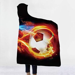 Irisbell Hooded Blanket Cape Wrap Baseball Softball Soccer Soft Wearable Blanket Hooded Throw Poncho 60''H x 80''W (Soccer-1, 80''x60'')