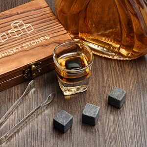 Whiskey Stones, Whiskey Stone Gift Set, 9 Granite Whisky Rocks, Burbon Gifts Cool Presents for Men Dad Husband Boyfriend, Unique Anniversary Birthday Wedding Gift Ideas - by Angde