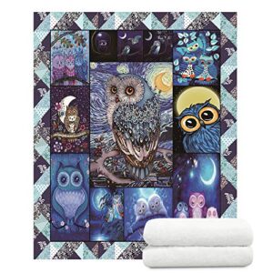 yuntu owl blanket owl gifts for owl lovers women owl gifts for girls super soft sherpa owl throw blankets 50x60 (blue)