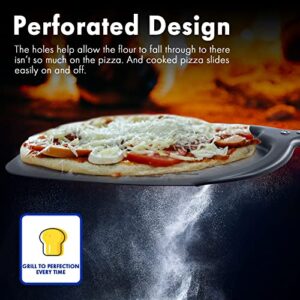 Newmeto Pizza Peel, 12 Inch Perforated Pizza Peel, Professional Aluminum Pizza Paddle, Restaurant Grade, Long Handle non-stick metal pizza peel, Lightweight accessories for outdoor pizza oven