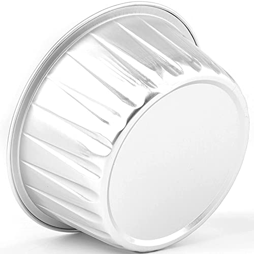 DEAYOU 100-Pack Aluminum Foil Muffin Cups Ramekins, 5oz Disposable Cupcake Baking Liner with Lid, 3" Recyclable Mini Tart Pie Tin Pan Holder for Creme Brulee, Party, Wedding, Silver Color