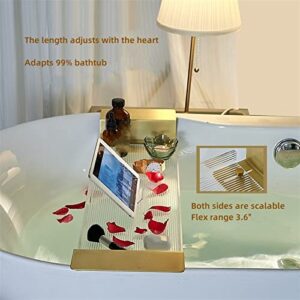 Acrylic Bathtub Tray Caddy Non-Slip Bath Tub Tray Table with Gold Brushed Handles,Reading Rack,Tablet Holder,Cellphone Tray and Wine Glass Holder (Size : Ripple+retractable-27.6")