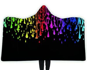 raisevern wearable blanket women men hooded blanket 3d printed tie dye novelty adult plush poncho with sleeve throw lightweight soft sherpa fleece warm winter for home sofa bed 75x60 inch black
