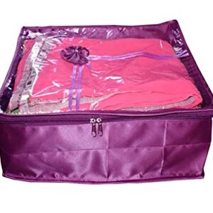 atorakushon 12 Piece Fabric Satin Saree Cover Clothes Storage Bags Set With Transparent Window Extra Large Wardrobe Garments Organizers (Purple)