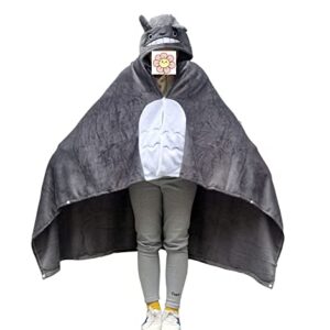 Anime Throw Blanket Flannel Fleece Blanket Cosplay Hooded Cloak Fluffy Shawl Wrap Nap Quilt (67''X35.5'', Gray)