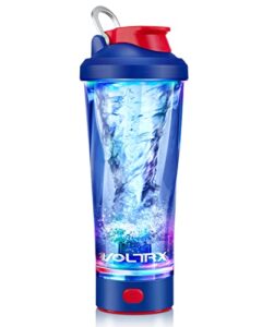 voltrx electric shaker bottle - vortexboost portable usb c rechargeable protein shake mixer, shaker cups for protein shakes and meal replacement shakes, bpa free, waterproof, colored light base, 24 oz