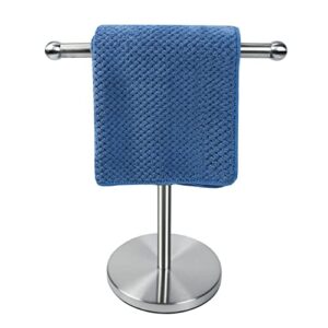 qflushor hand towel holder stand, stainless steel silver t-shape fingertip towel bar rack stand, hand towel stand for bathroon vanity countertop