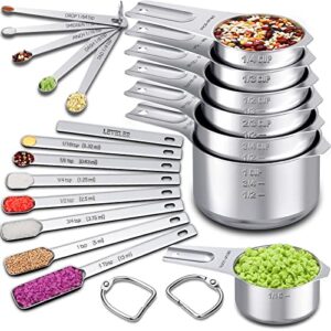 measuring cups and spoons set, 7 stainless steel nesting measuring cups & 7 spoons, 1 + leveler & 5 mini measuring spoons, kitchen measuring spoons and cups for cooking & baking, set of 20