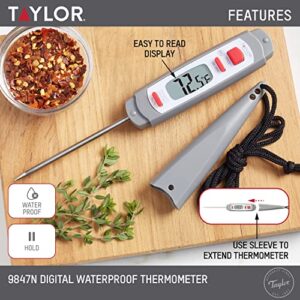 Taylor Waterproof Digital Instant Read Meat Food Grill BBQ Kitchen Cooking Thermometer, Comes with Sleeve Extender and Lanyard