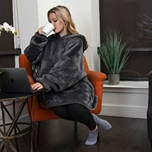 Wearable Blanket Hoodie Sweatshirts for Women Men and Teens, Oversized Hoodie Blanket with Sherpa Lining Comfy Hoodie Blanket with Pocket and Hood Cool Gifts for Women & Men (Grey)