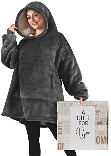 Wearable Blanket Hoodie Sweatshirts for Women Men and Teens, Oversized Hoodie Blanket with Sherpa Lining Comfy Hoodie Blanket with Pocket and Hood Cool Gifts for Women & Men (Grey)