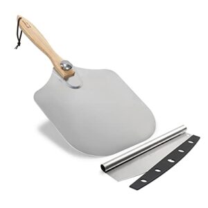 emporio logic aluminum metal pizza peel 12 x 14 inch & pizza cutter slicer 14" |foldable pizza paddle for easy storage| pizza spatula & knife for baking pizza, dough, bread & pastry| ideal pizza gifts