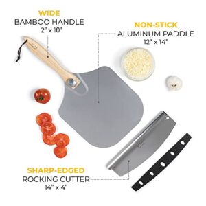 EMPORIO LOGIC Aluminum Metal Pizza Peel 12 x 14 Inch & Pizza Cutter Slicer 14" |Foldable Pizza Paddle for Easy Storage| Pizza Spatula & Knife for Baking Pizza, Dough, Bread & Pastry| Ideal Pizza Gifts