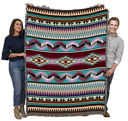 Pure Country Weavers Desert Stripe Blanket - Southwest Native American Inspired - Gift Tapestry Throw Woven from Cotton - Made in The USA (72x54)