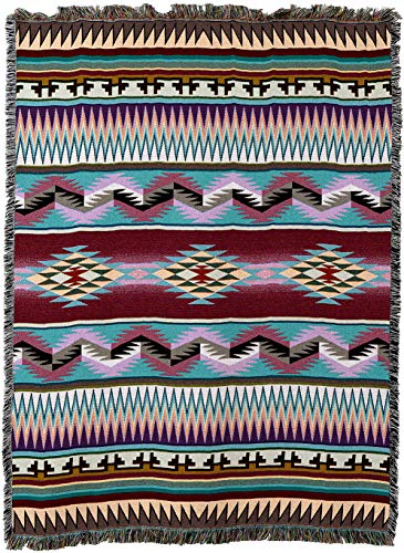 Pure Country Weavers Desert Stripe Blanket - Southwest Native American Inspired - Gift Tapestry Throw Woven from Cotton - Made in The USA (72x54)