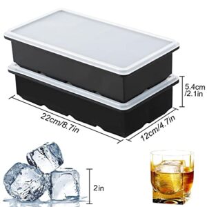 LessMo Ice Cube Tray with Lid - 2 Pack Large Silicone Ice Tray Molds for Freezer, BPA Free, Big Square Ice Cube for Whiskey, Cocktails, Baby Food, Juices