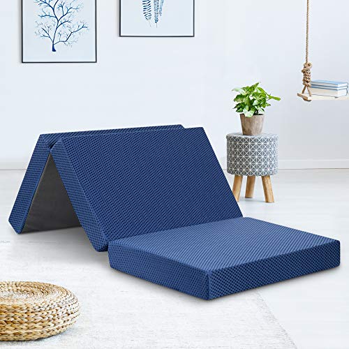 Sleeplace 4 inch Tri-Folding Memory Foam Topper, Blue (Blue), Twin (SVCN04TM02T)